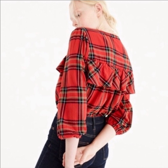 J. Crew Holiday Plaid Ruffle Top in Festival Red Small - Picture 4 of 13